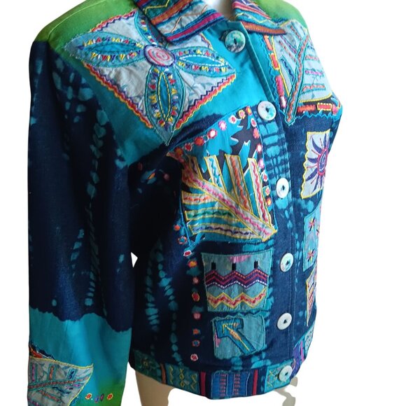 Vtg 90's Women's Jacket XS Colorful Patchwork Embroidered Coldwater Creek India - Picture 3 of 7